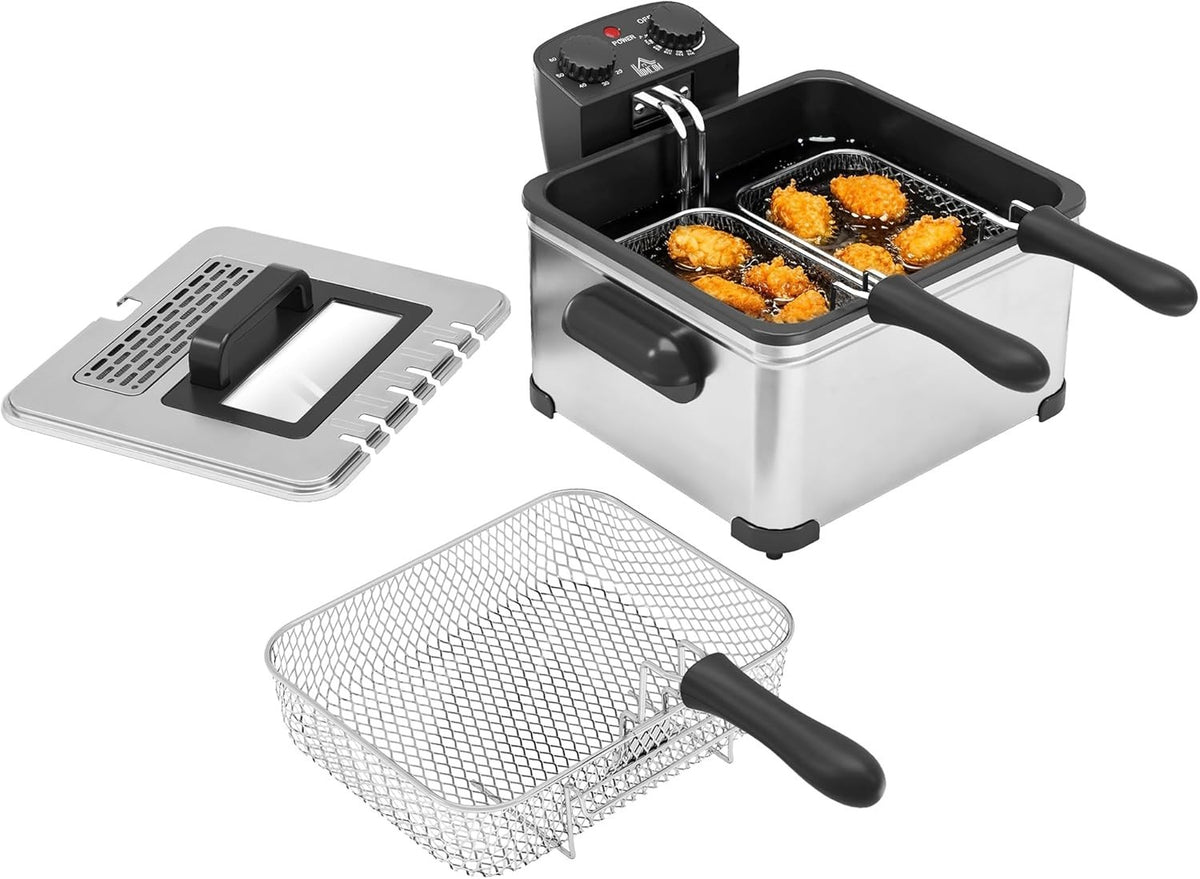 5L Deep Fat Fryer 2000W Stainless Steel Adjustable Temp Timer Viewing Window