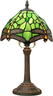 Green Dragonfly Stained Glass Table Lamp 8x14 Inch Bedside Light