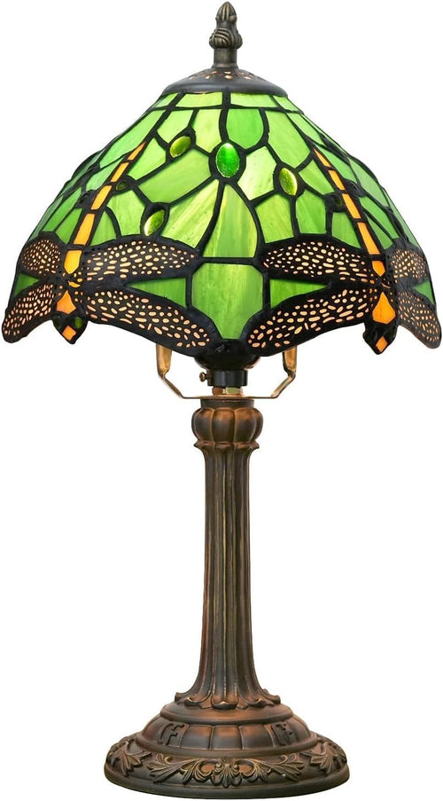 Green Dragonfly Stained Glass Table Lamp 8x14 Inch Bedside Light
