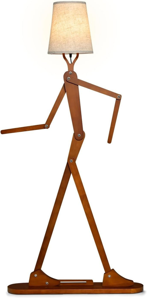 Wooden Humanoid Floor Lamp Adjustable Joints E27 Nordic Home Light