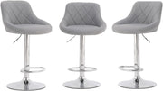 3 Grey Bar Stools Faux Leather Swivel Height Adjustable Kitchen Chairs