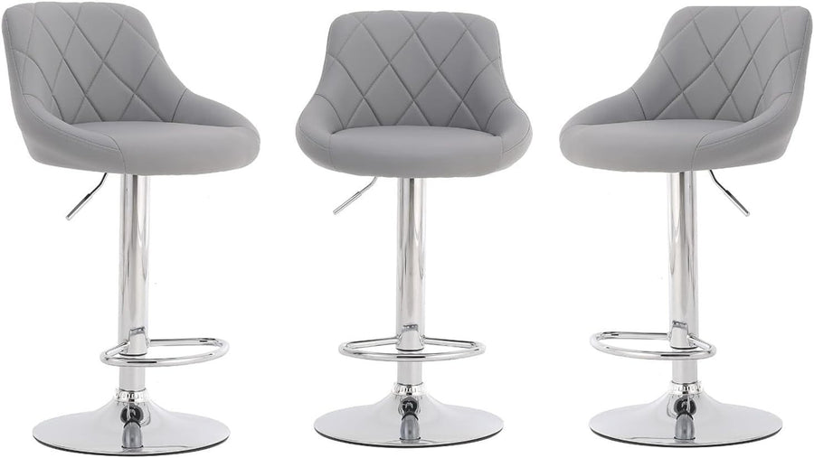3 Grey Bar Stools Faux Leather Swivel Height Adjustable Kitchen Chairs