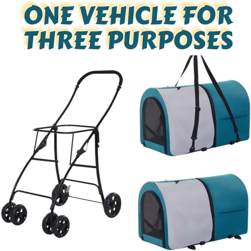 Double Pet Stroller for Dogs Cats Foldable 360° Wheels Waterproof Pram