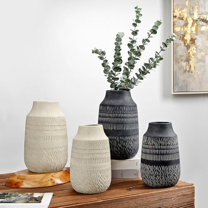 Small Black Ceramic Vase 23cm Modern Scandinavian Decor for Pampas