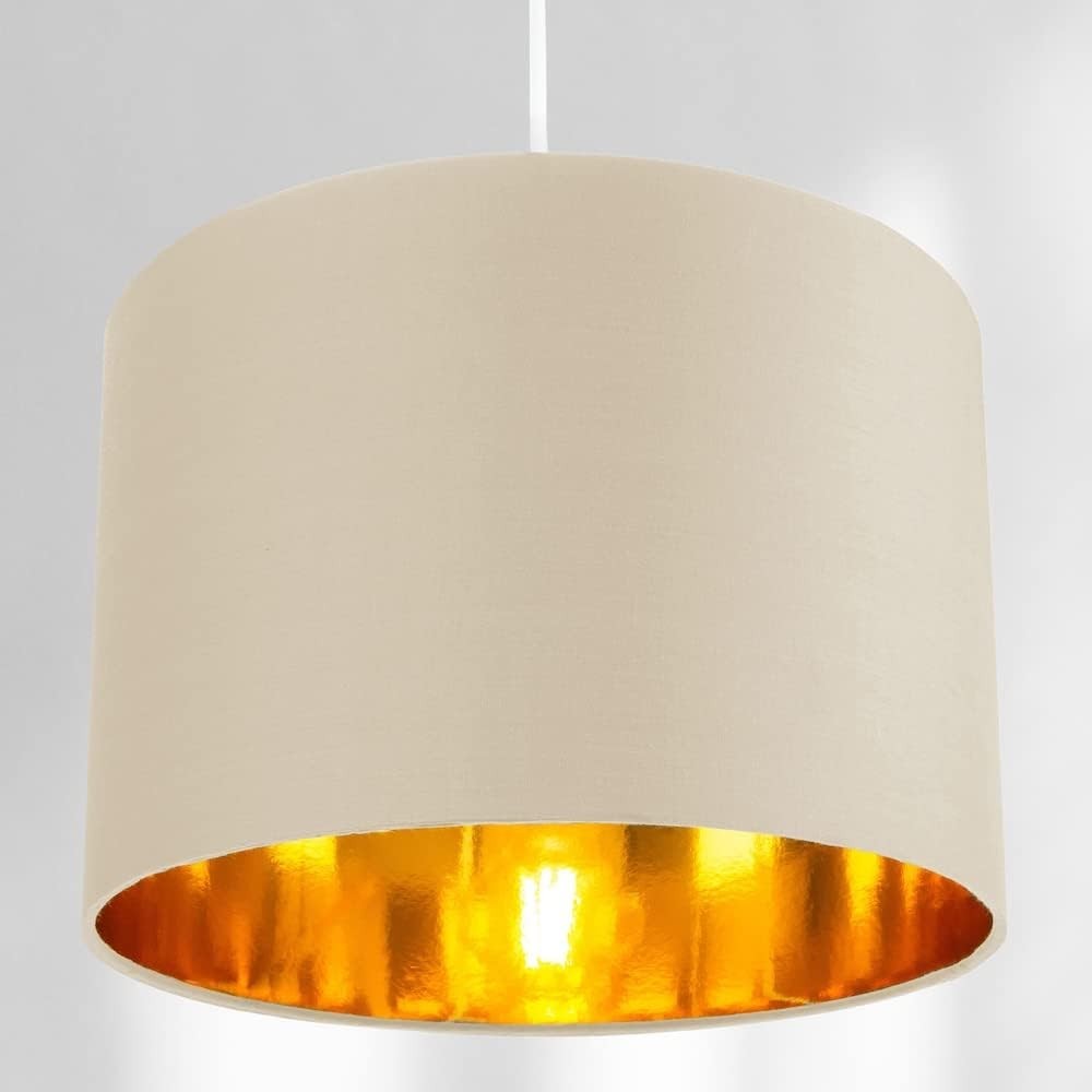 Cream Drum Lampshade 25cm Copper Inner Table Pendant Light Shade