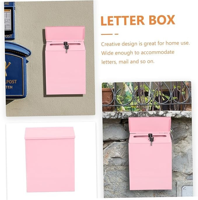Wall-Mounted Pink Iron Mailbox Lockable Suggestion Box Modern Letter Holder