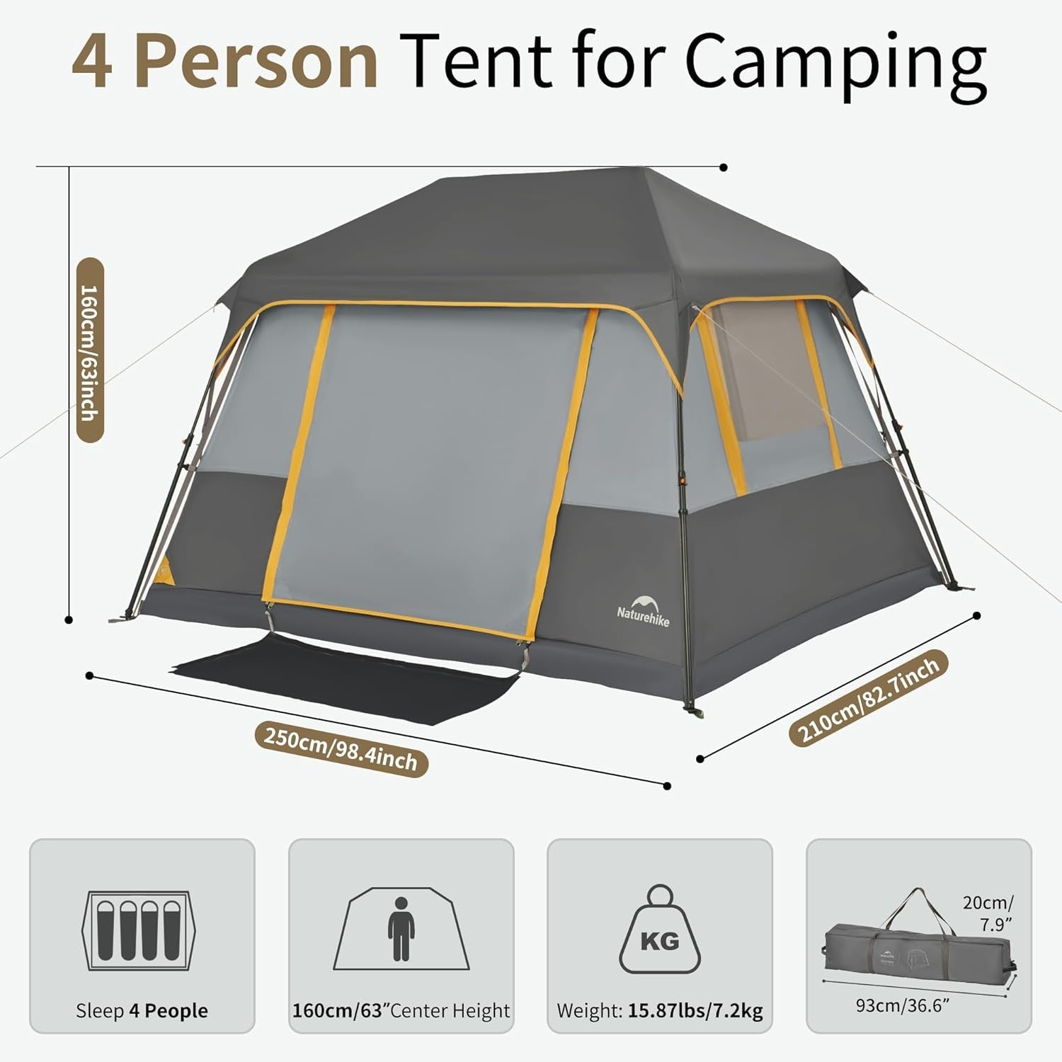 4 Person Instant Pop Up Camping Tent Waterproof Family Shelter