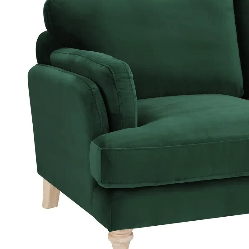 Luxury Green Velvet 2 Seater Sofa Modern Deep Seat Cushions Solid Wood Legs