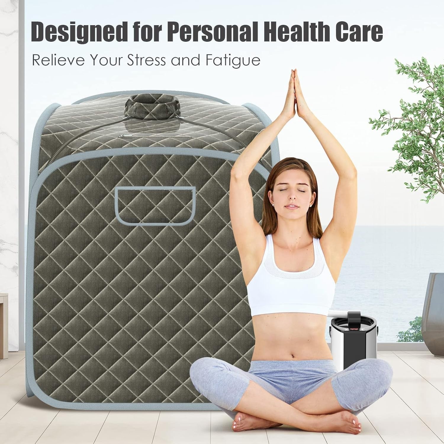 Portable Full Body Steam Sauna Tent – 3L Steamer, Chair, Remote, Grey