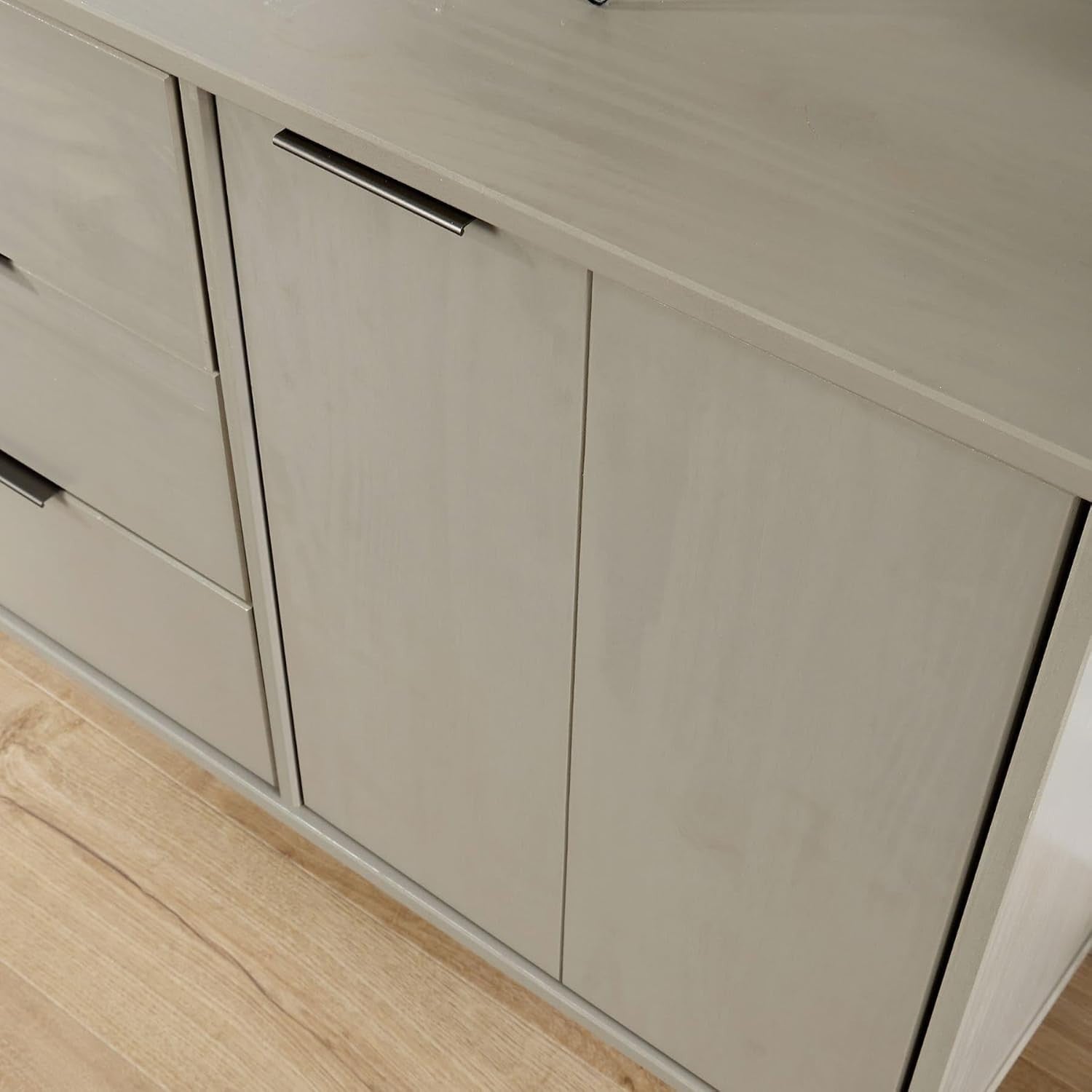 Grey Sideboard Cabinet 3 Drawers 2 Doors Metal Legs Modern Storage Unit