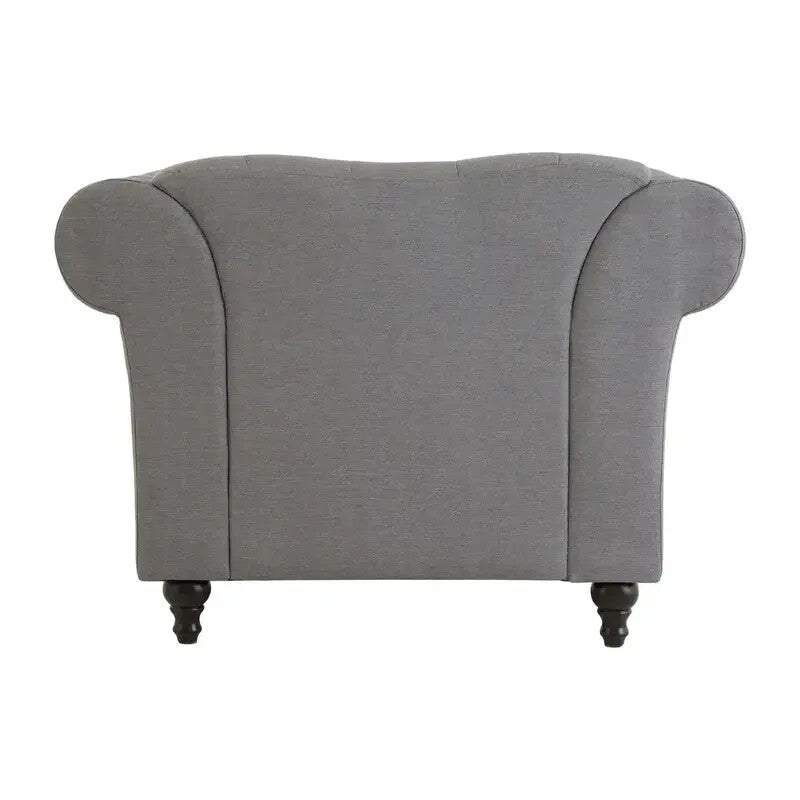 Grey Chesterfield Armchair – Button Tufted Fabric Chair, Classic Accent