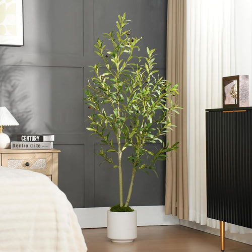 5ft Artificial Olive Tree 150cm, Lifelike Leaves & Fruits, Tall Faux Plant Decor