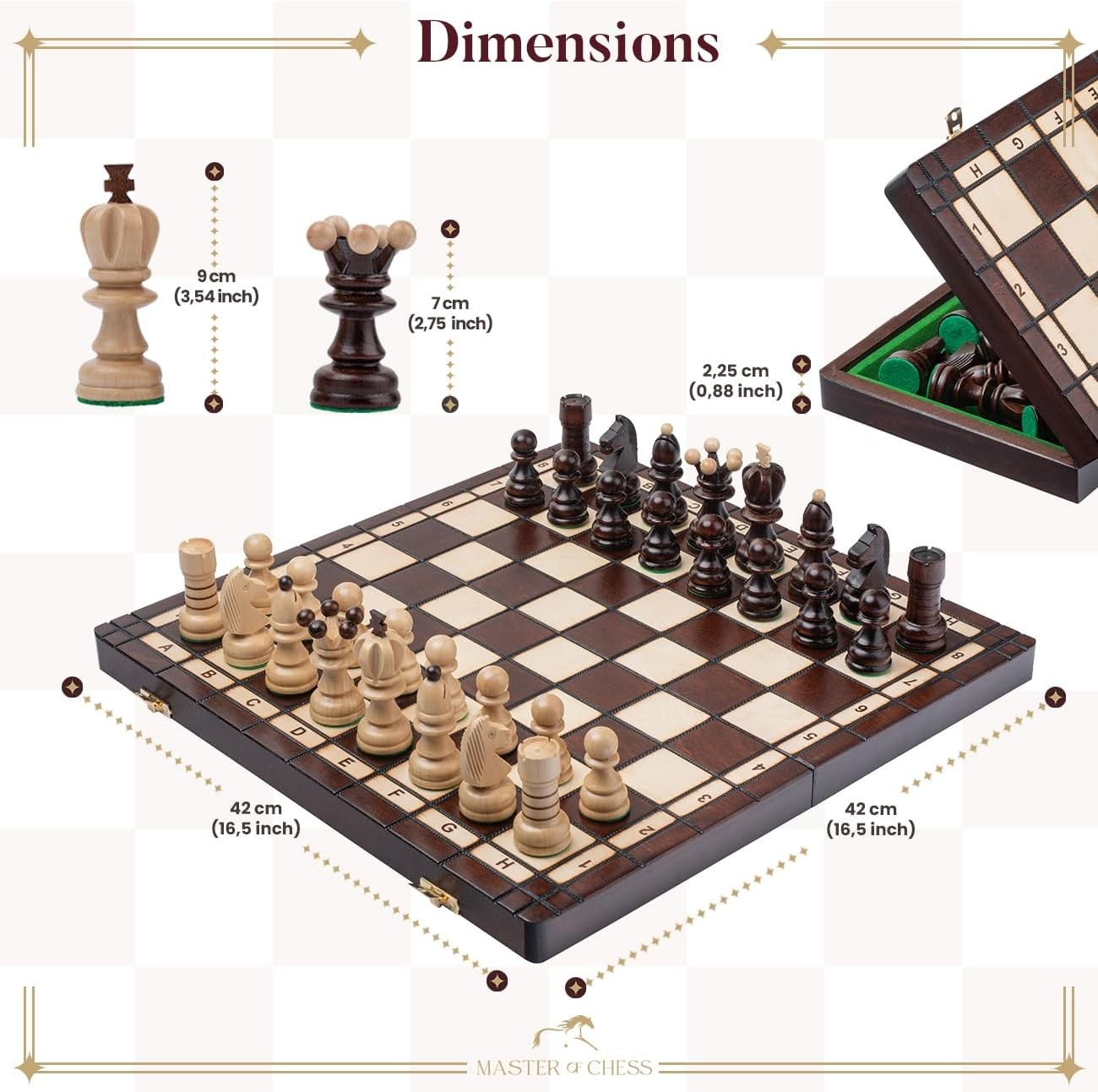 Luxury 42cm Wooden Chess Set XL | Handcrafted Board & Weighted Pieces | Premium