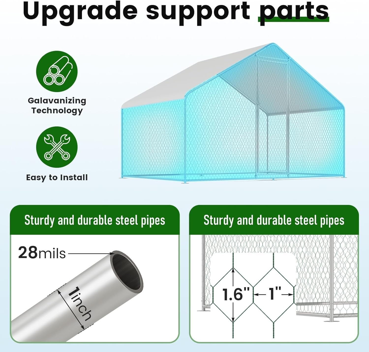 Large 9.8x6.5FT Walk In Metal Chicken Coop Run w Cover