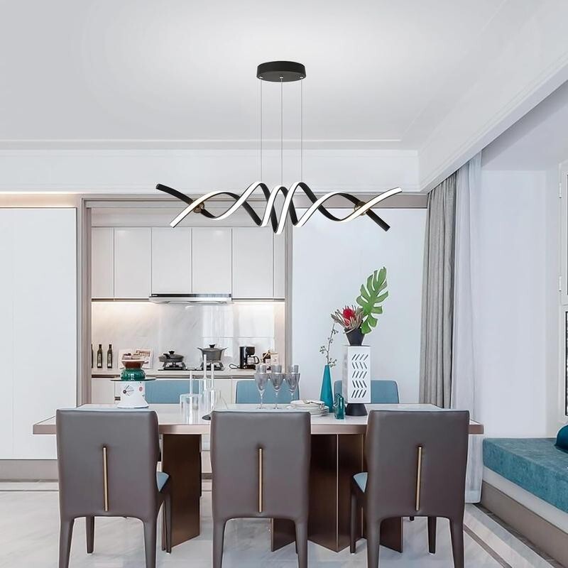 Modern LED Pendant Chandelier Light Remote Control 2 Strip 38W Black