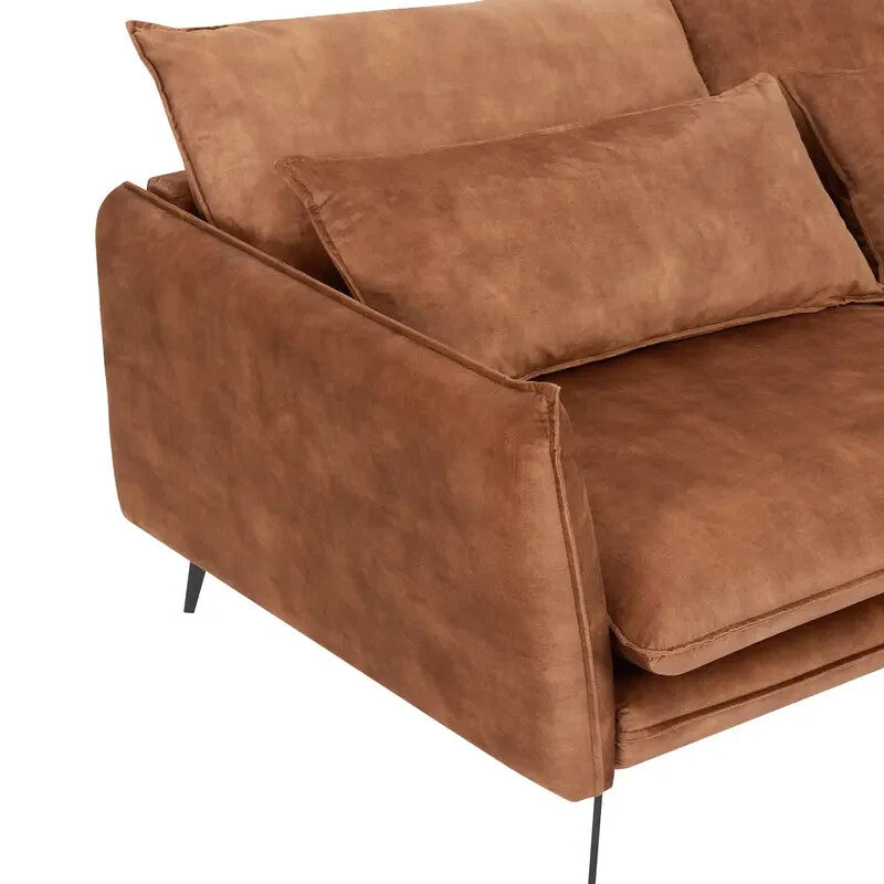 Luxury 3 Seater Corner Sofa w/ Right Chaise Velvet Rust Orange Modern