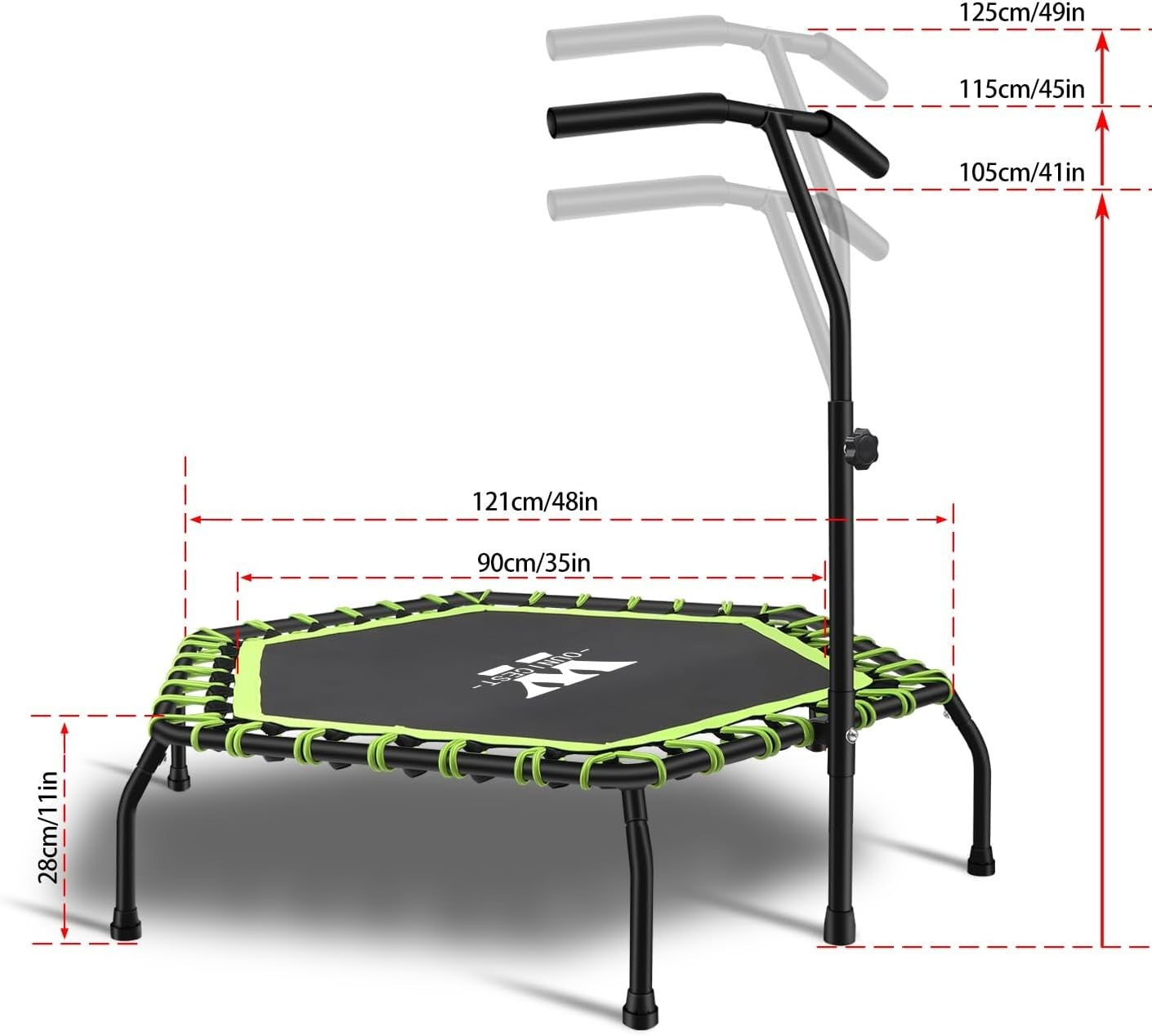 48'' Bungee Rebounder Mini Trampoline Adjustable Handle Silent 150KG