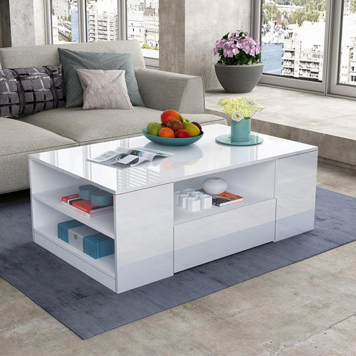 Modern White Gloss Coffee Table with Storage Shelf – Durable, Stylish, 95x55x37c
