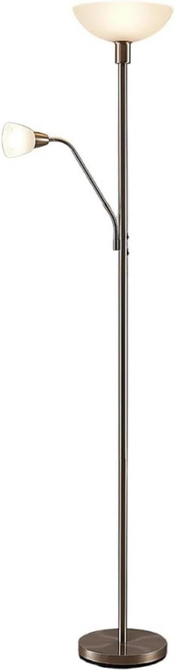 Silver Uplighter Floor Lamp with Reading Light Satin Nickel Frosted Glass