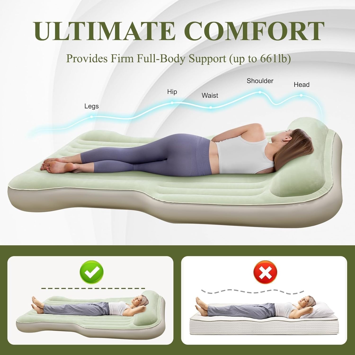 Inflatable SUV Air Mattress with Built-In Pump Thick Flocked Travel Bed