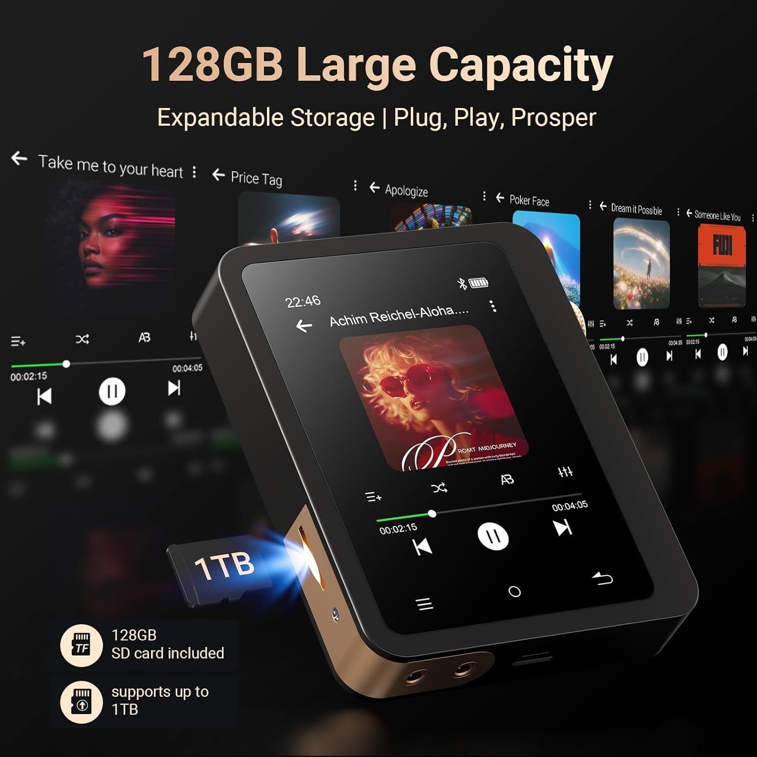 128GB HiFi MP3 Player Bluetooth 5.3 2.8" HD DSD 1TB