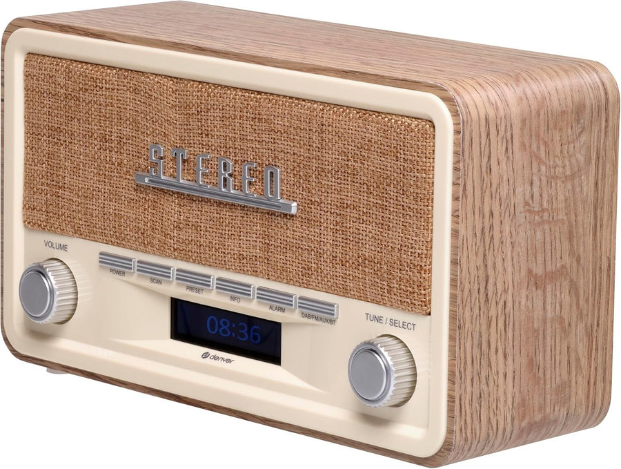 Vintage DAB/DAB+ FM Radio with Bluetooth, Clock & AUX – Wood Cabinet