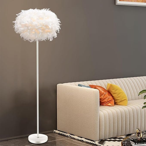 Feather Floor Lamp White Standing Light E27 Modern Bedroom Living Room