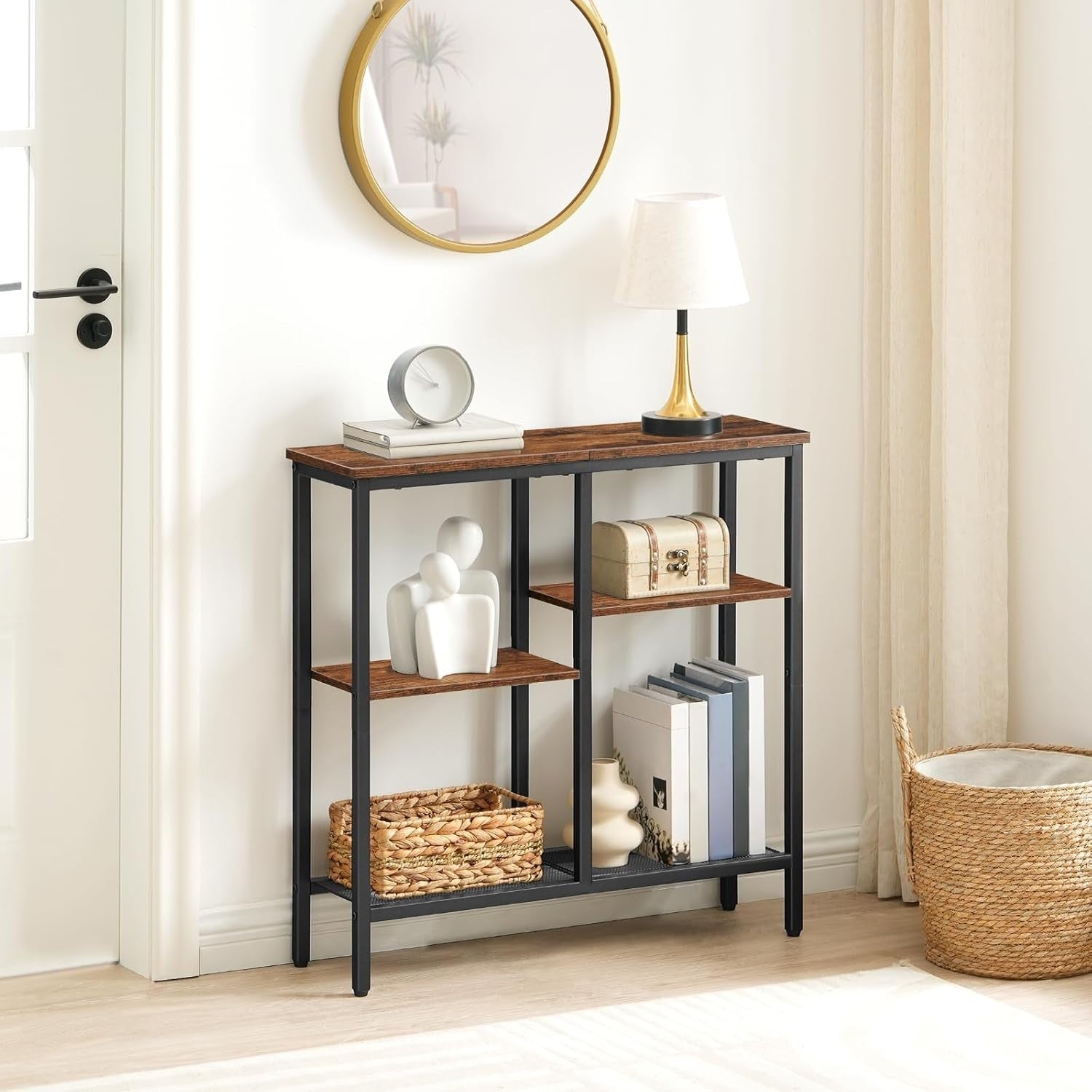Slim Console Table with 4-Tier Storage Shelves, Industrial Style, Compact