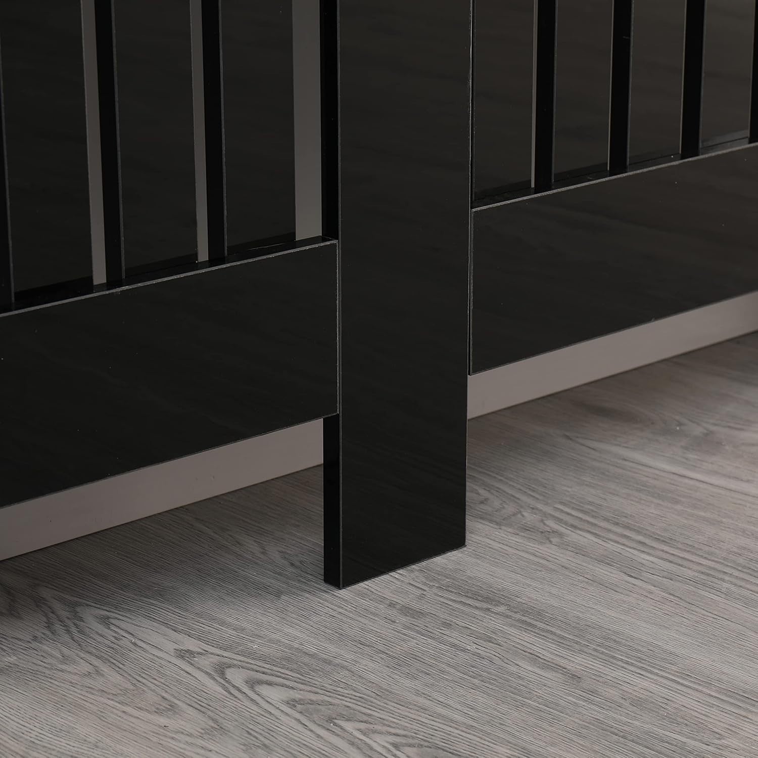 High Gloss Black Radiator Cover XL Modern Slatted Cabinet Shelf 172x19x85cm