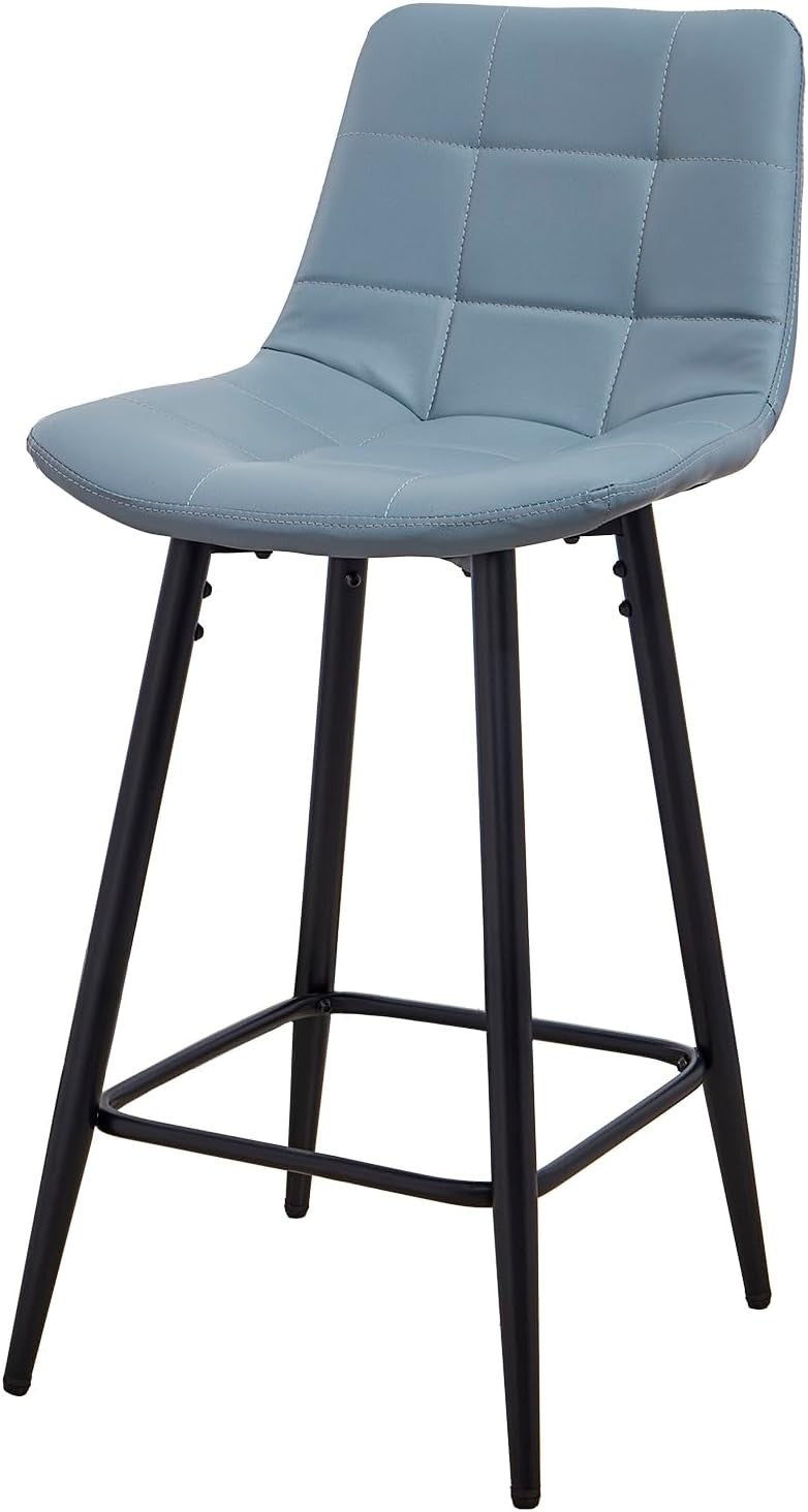 Blue PU Leather Bar Stool Set 2 – Modern Kitchen Counter Chairs