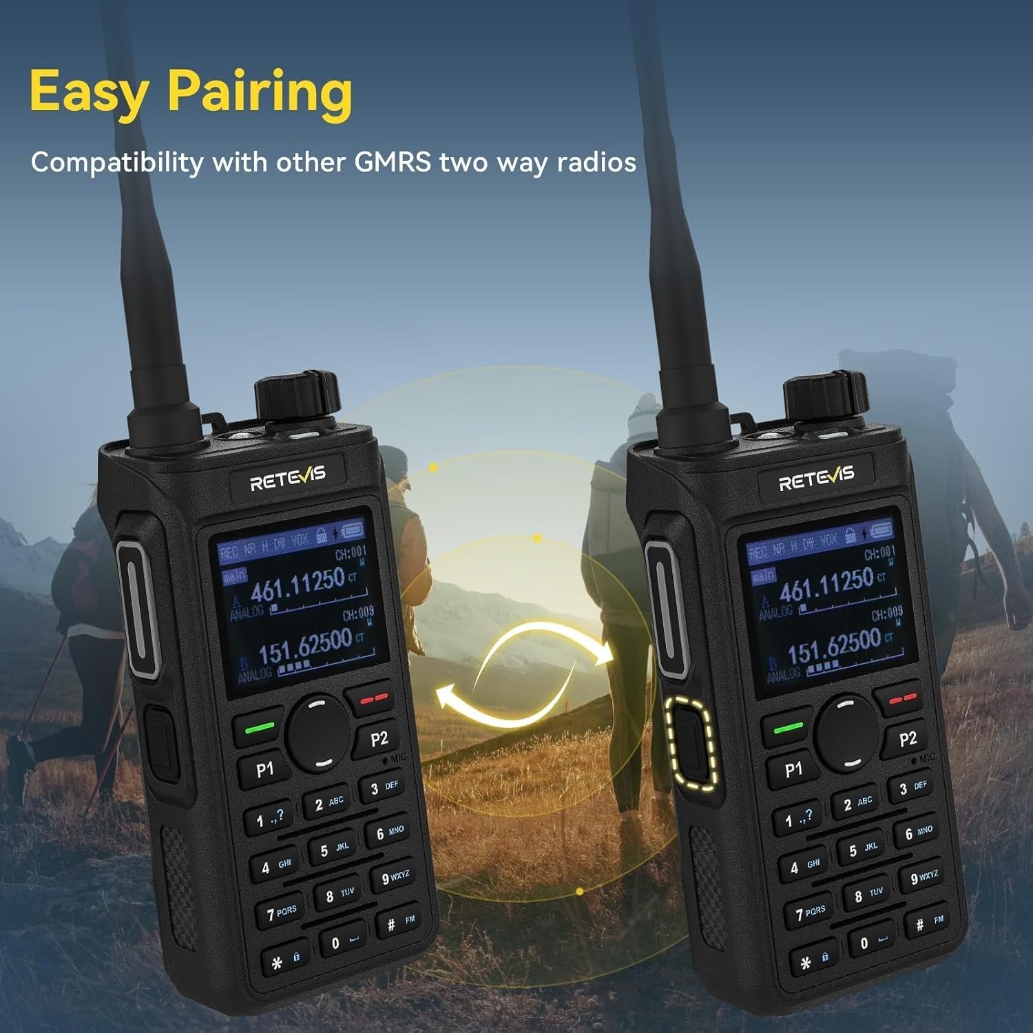 Dual Band Walkie Talkies 2 Pack Long Range 5W Type-C AI Noise Reduction