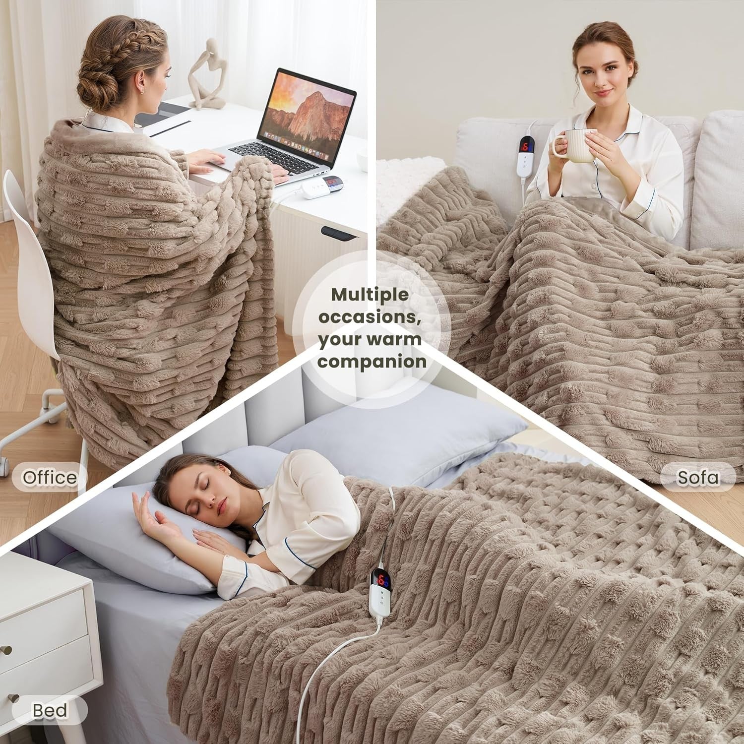 Electric Heated Throw Blanket 6 Heat Settings Auto Off Soft Fleece 130x180cm