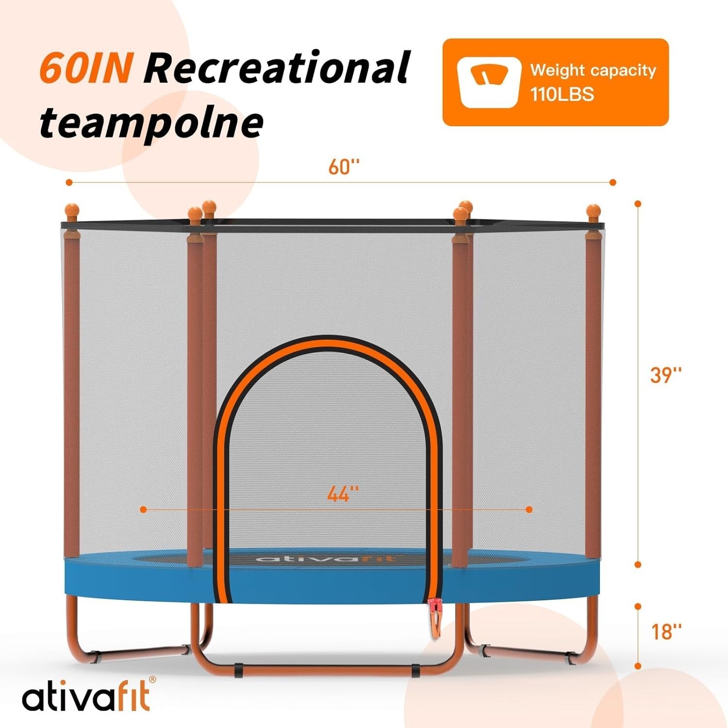 60” Kids Trampoline Indoor Outdoor w Safety Net Springs Toys Ages 1–8