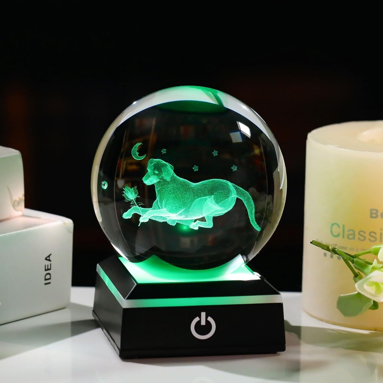 3D Crystal Dog LED Light Globe 8cm Glass Ornament Gift for Dog Lovers Home Decor