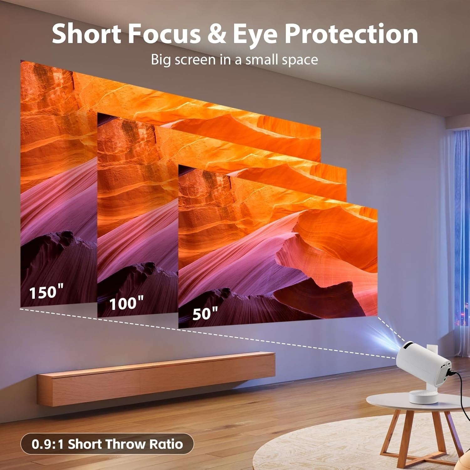 4K Smart Mini Projector 1080P Android 13 WiFi 6 360° Portable