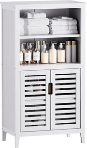White Bamboo Storage Cabinet with Shutter Doors Adjustable Shelves