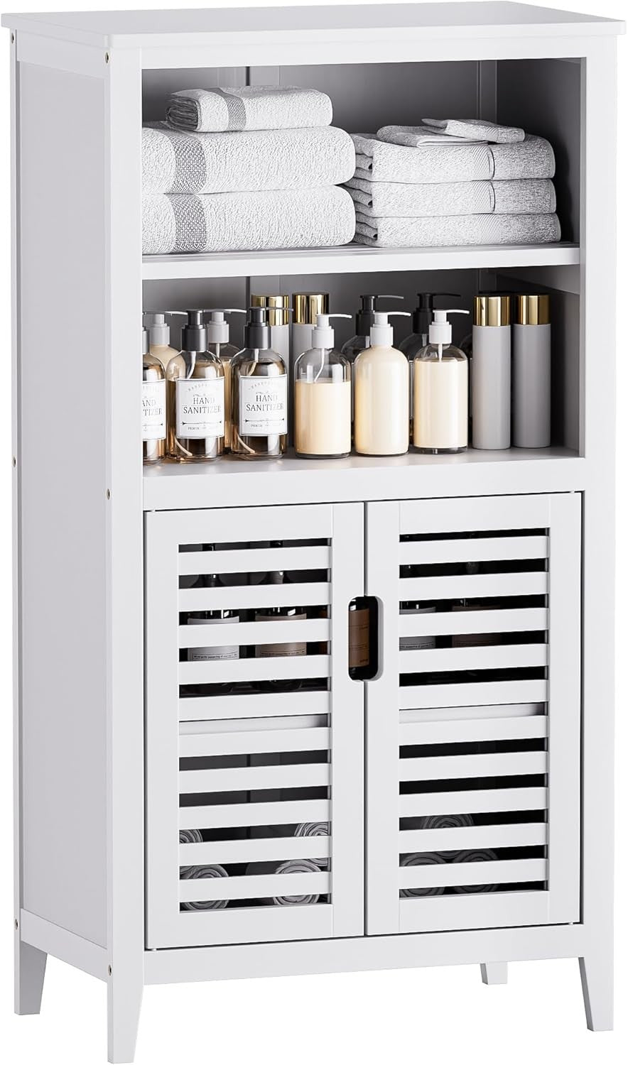 White Bamboo Storage Cabinet with Shutter Doors Adjustable Shelves