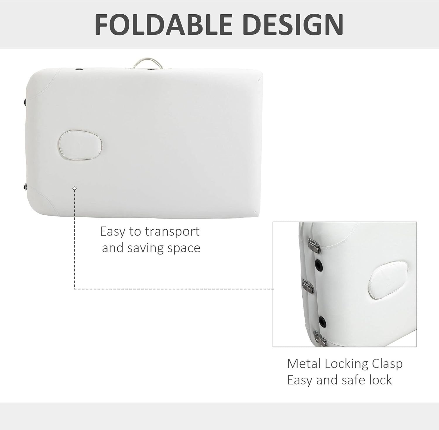 Portable Massage Table 3-Section Foldable Aluminium Beauty Bed w/ Bag White