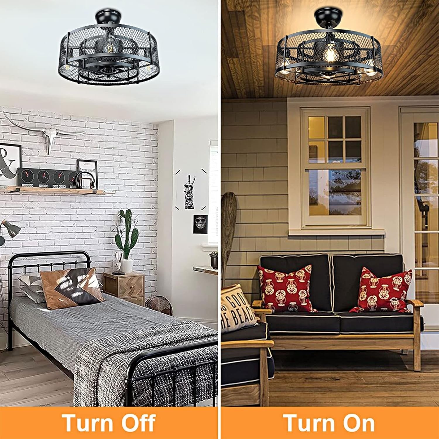 26" Caged Ceiling Fan with Light Farmhouse Style Remote DC Motor