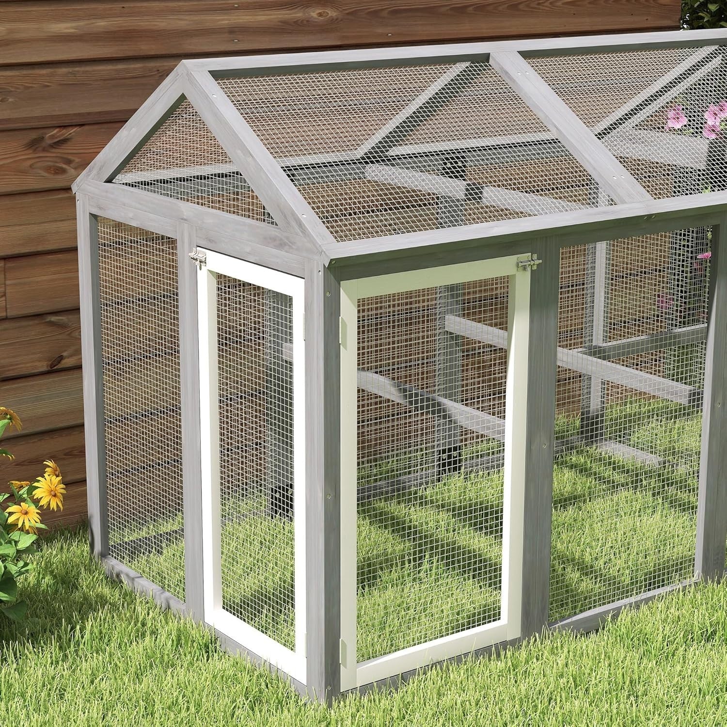 Grey Wooden Chicken Run Outdoor Modular Pet Enclosure Lockable 1–3 Hens