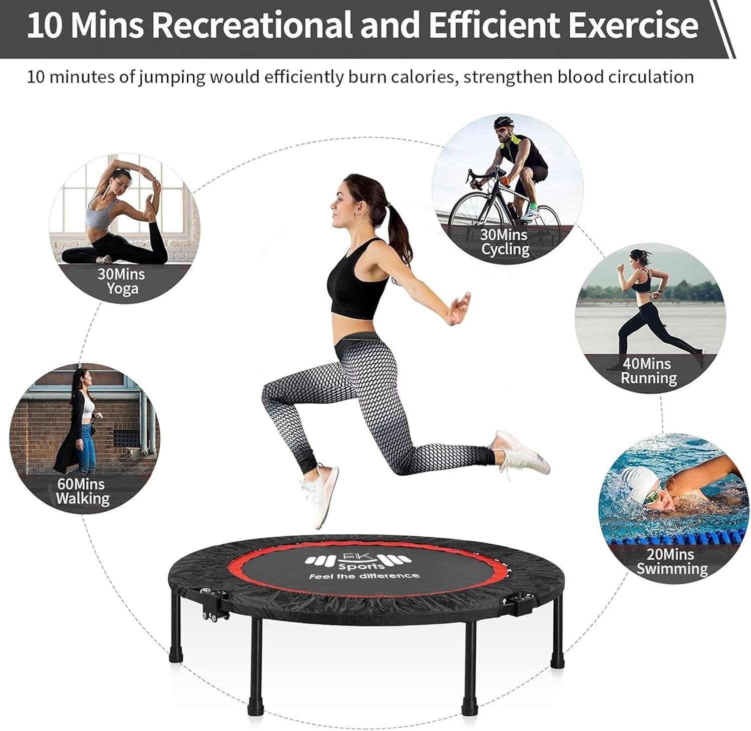 40” Foldable Mini Fitness Trampoline Rebounder Indoor Exercise