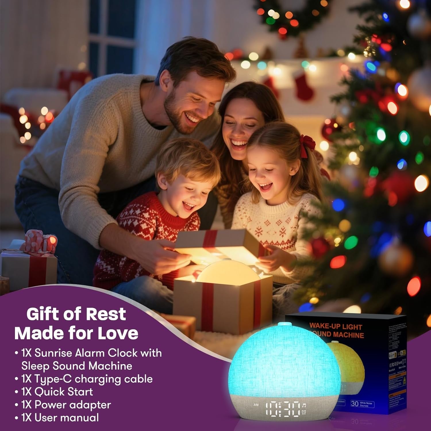 Sunrise Wake Up Light Alarm Clock White Noise Sleep Aid Yellow Lamp