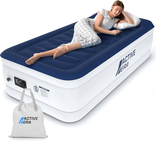 Luxury Single Air Bed Built-In Electric Pump Flocked Mattress Fast Inflate