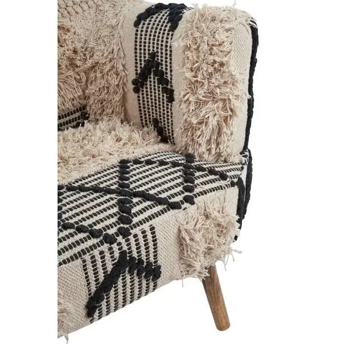Shaggy Accent Armchair Boho Faux Fur Chair Wood Legs Vintage Statement