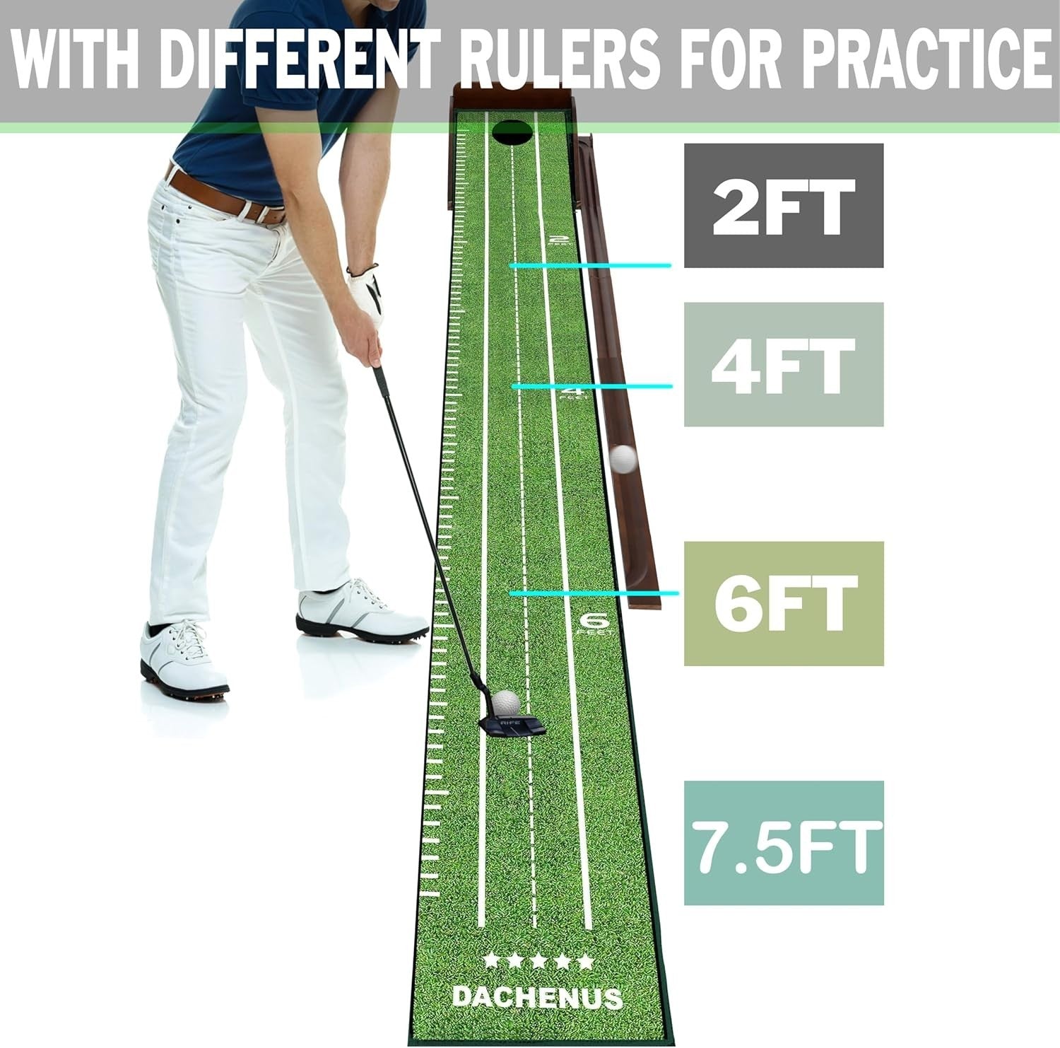 Golf Putting Mat Indoor Practice Green Wooden Base Home Office Trainer