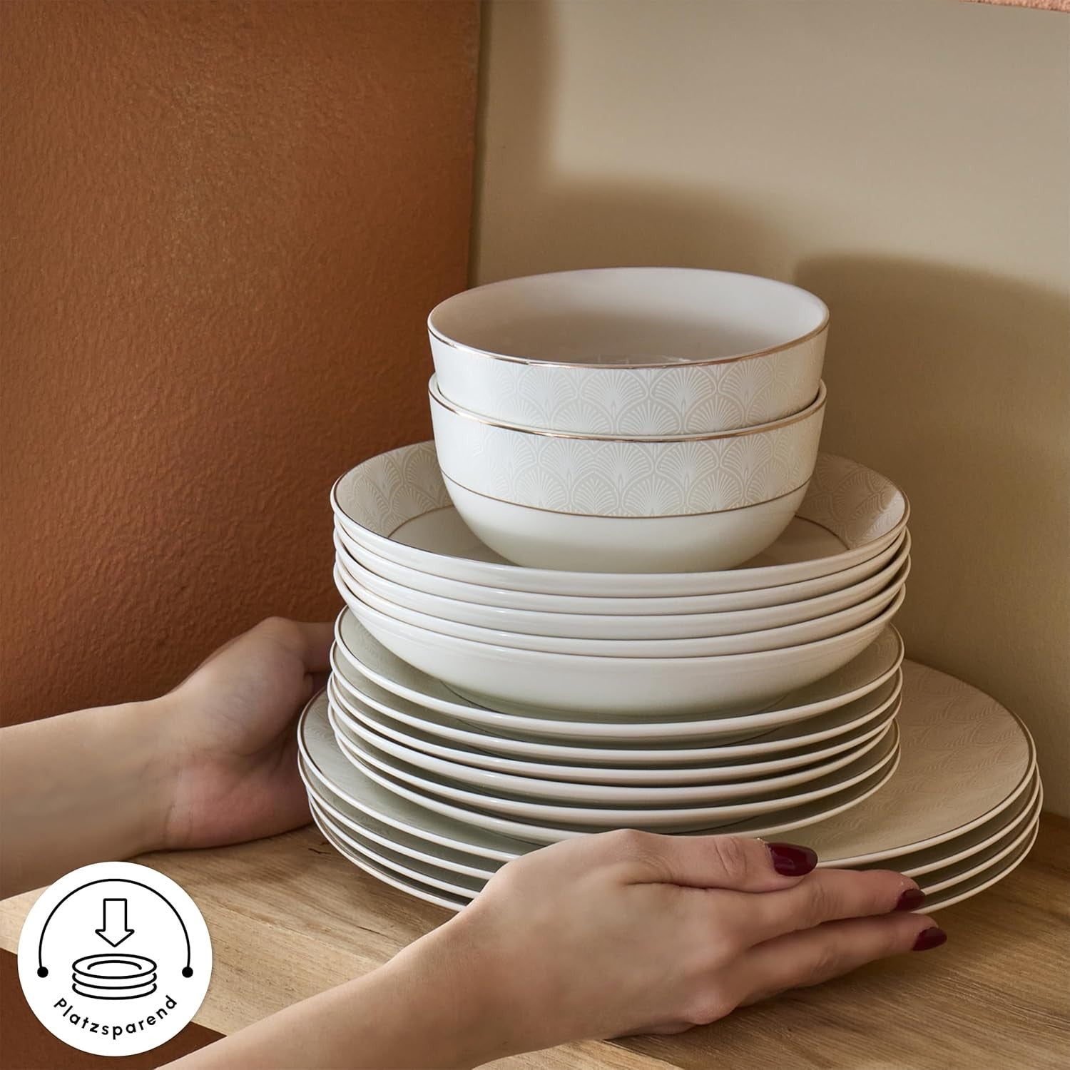 Karaca Mandarin White Dinnerware Sets, Modern Kitchen Dinner Set for 12 People,