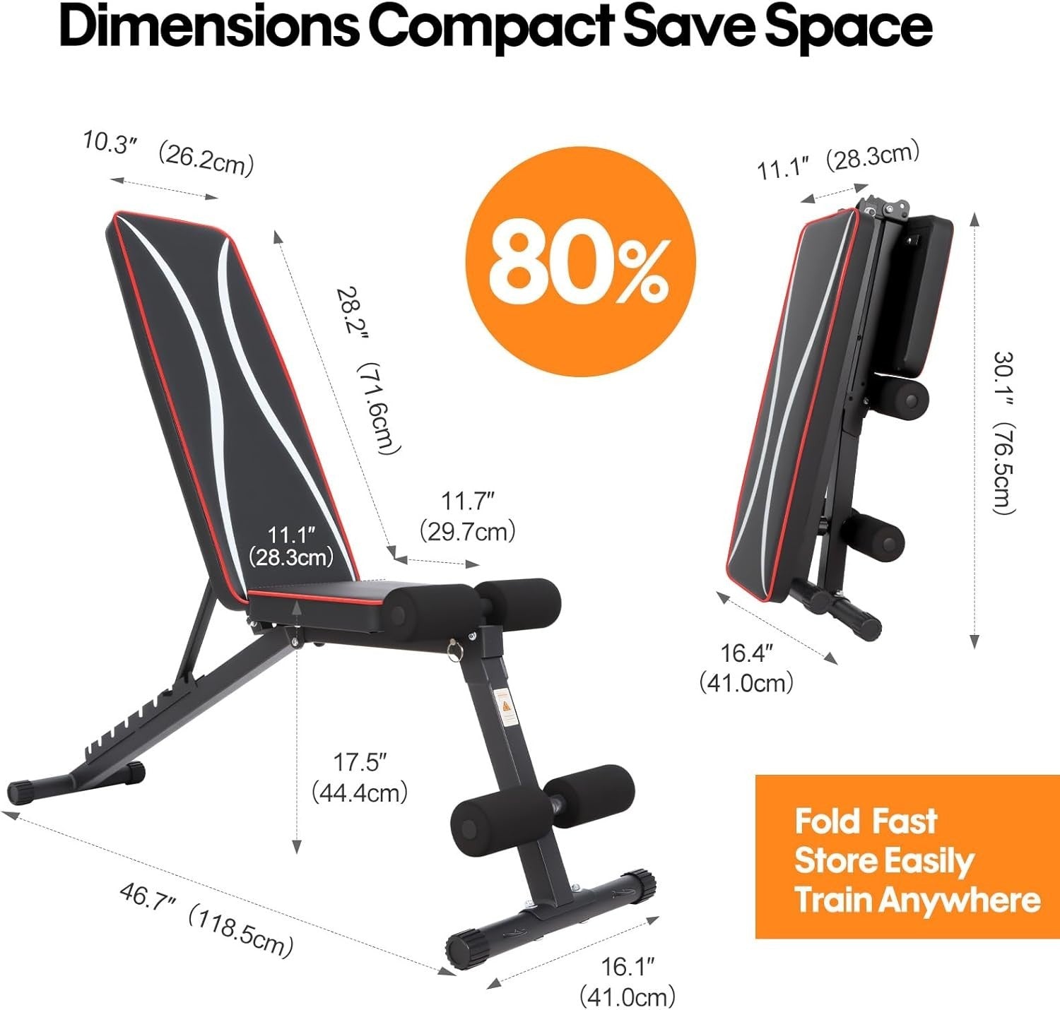 Adjustable Foldable Weight Bench 300kg Incline Decline Home Gym