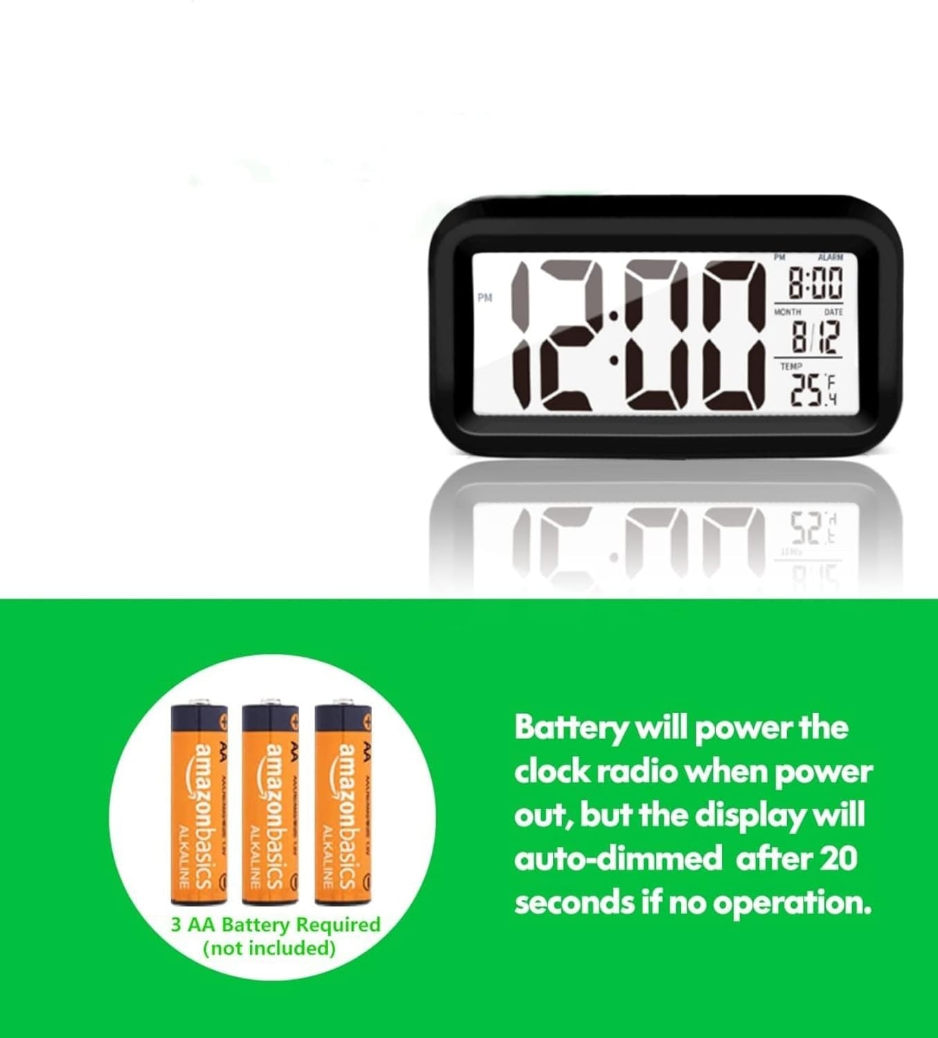 Kids Digital Alarm Clock Temperature Display Loud Snooze 12/24H Battery