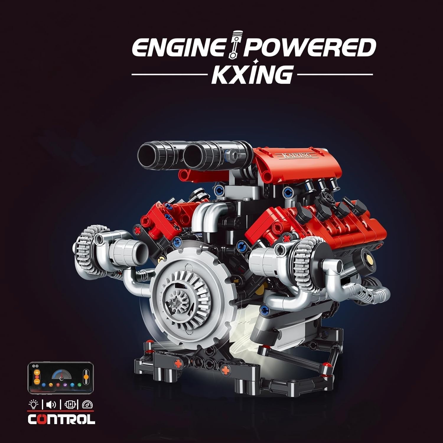 App-Controlled V8 Engine Building Kit STEM Toy for Kids & Adults, 665 Pieces