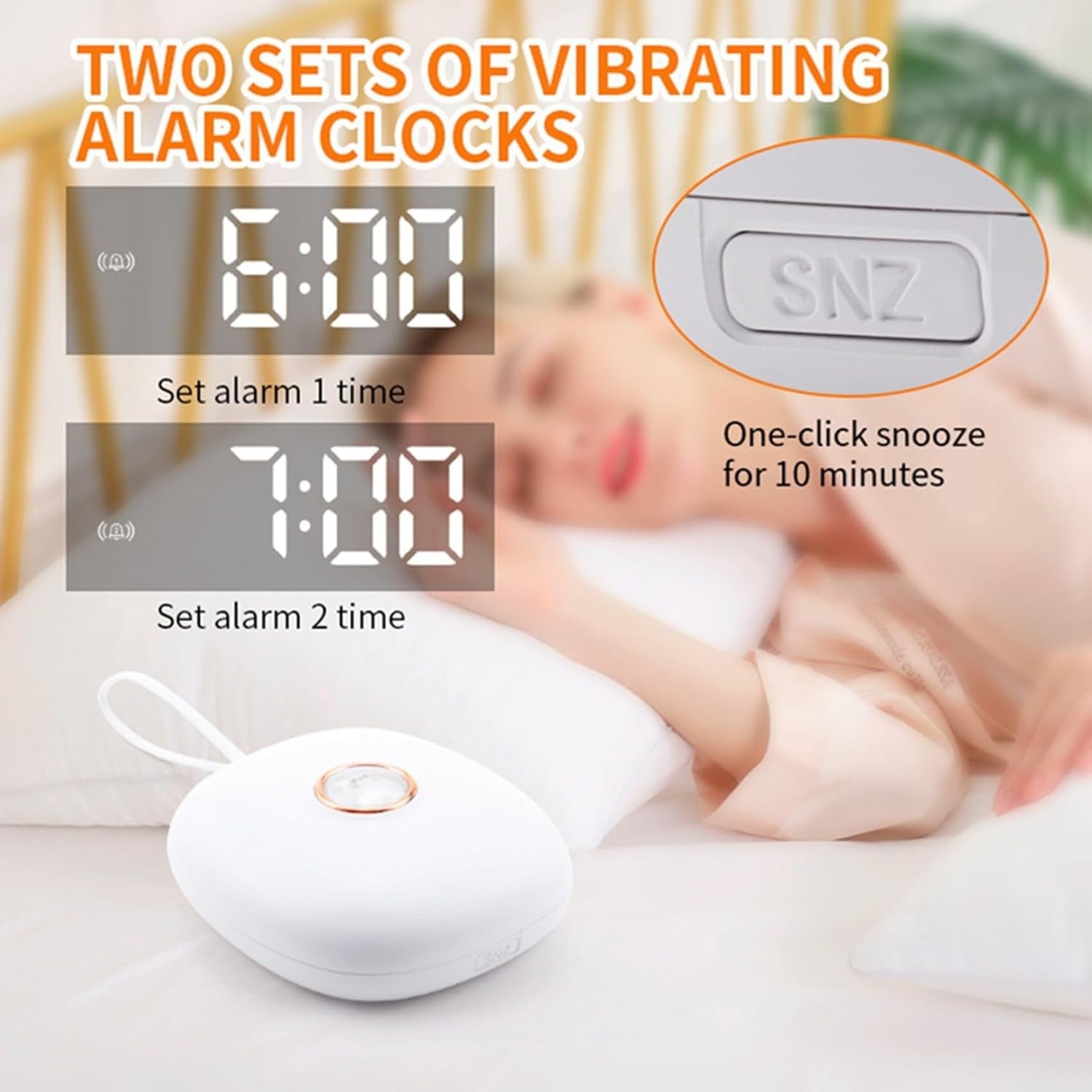 Vibrating Alarm Clock for Heavy Sleepers Deaf Hearing Impaired Travel USB
